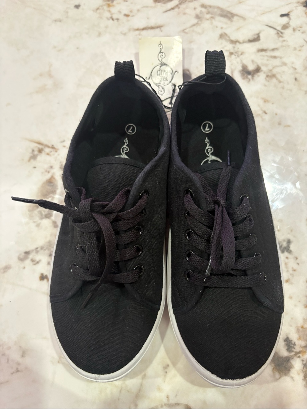 Women’s Black Canvas Lace-Up Sneakers with White Sole